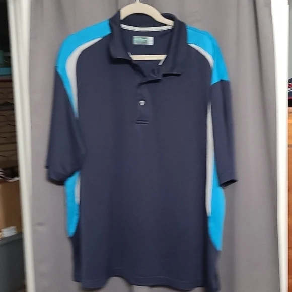 Ben Hogan Mens Golf Polo Shirt Navy Gray Aqua Button-Up Size 2XL EUC - Picture 1 of 6